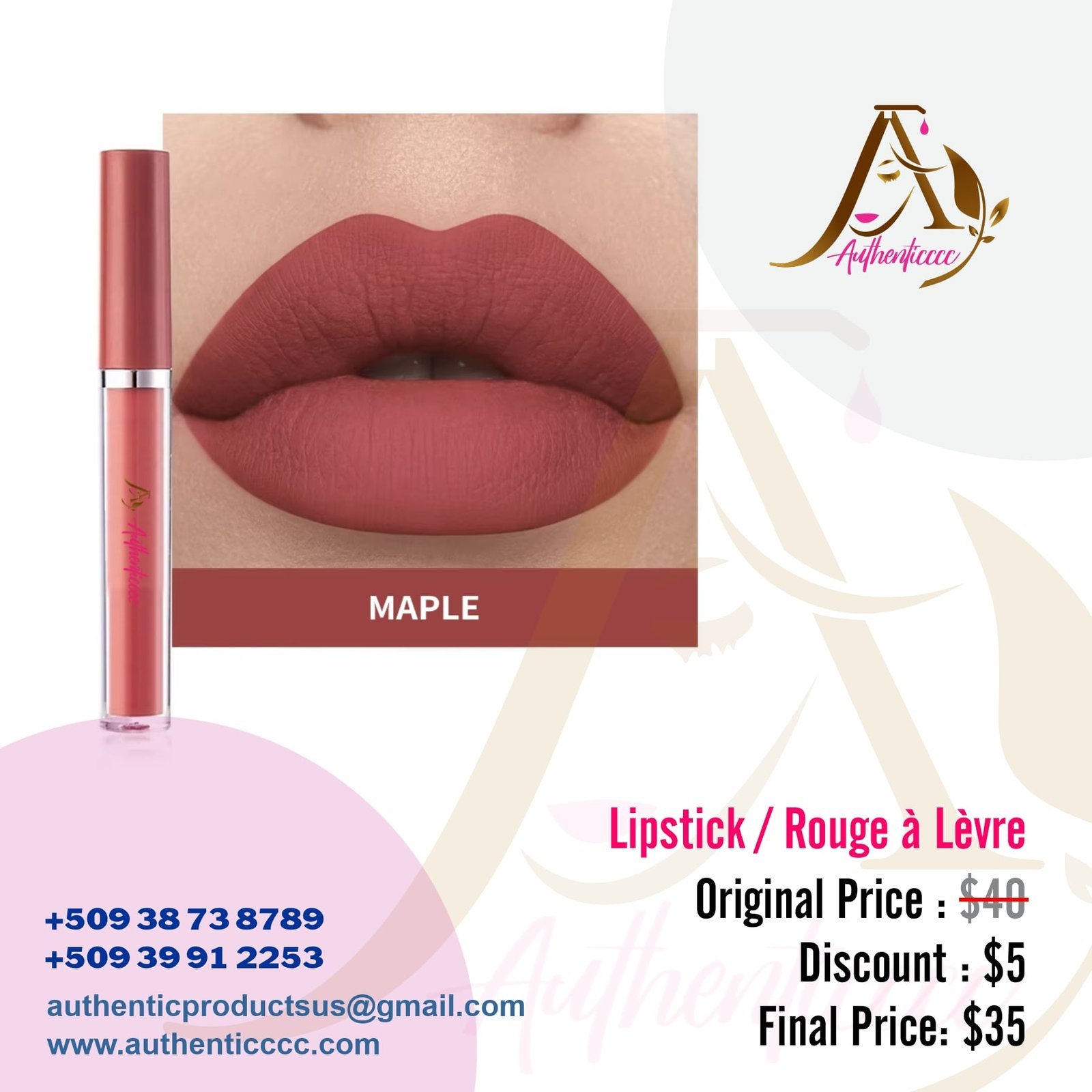 Rouge à Lèvres "MAPLE" – fini mat élégant